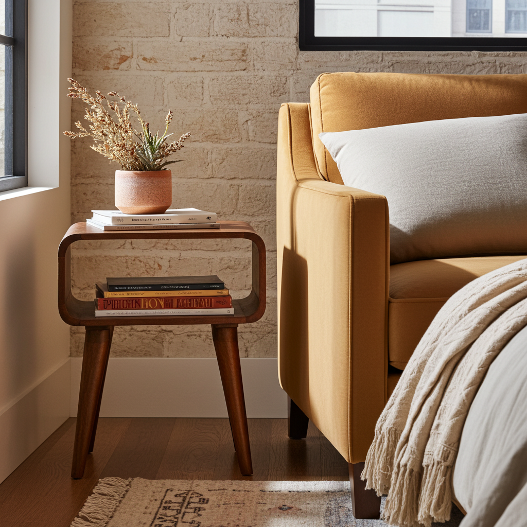 Curved Open Chestnut Bedside