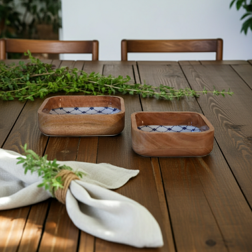 Blue and White Square Bowl Set of 2