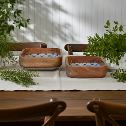 Blue and White Square Bowl Set of 2