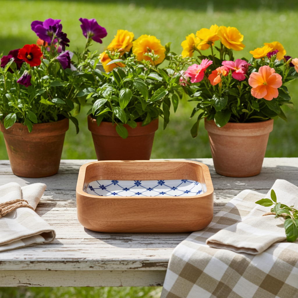 Blue and White Square Bowl Set of 2