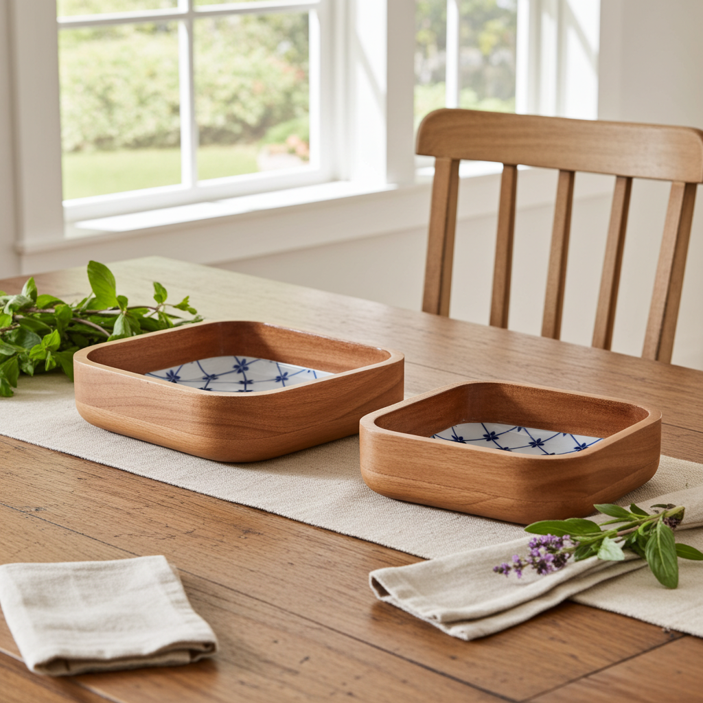 Blue and White Square Bowl Set of 2
