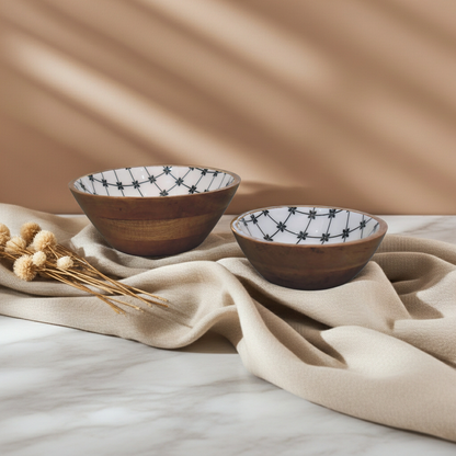 2x Lacquered Flower Bowl Set