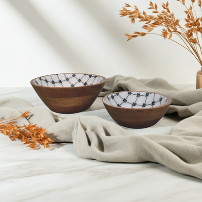 2x Lacquered Flower Bowl Set