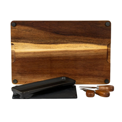 Acacia Cheese Board Set With Black Bowl, Slate and Cutlery