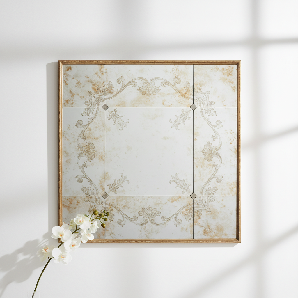 Antiqued Venetian Etched Wall Mirror