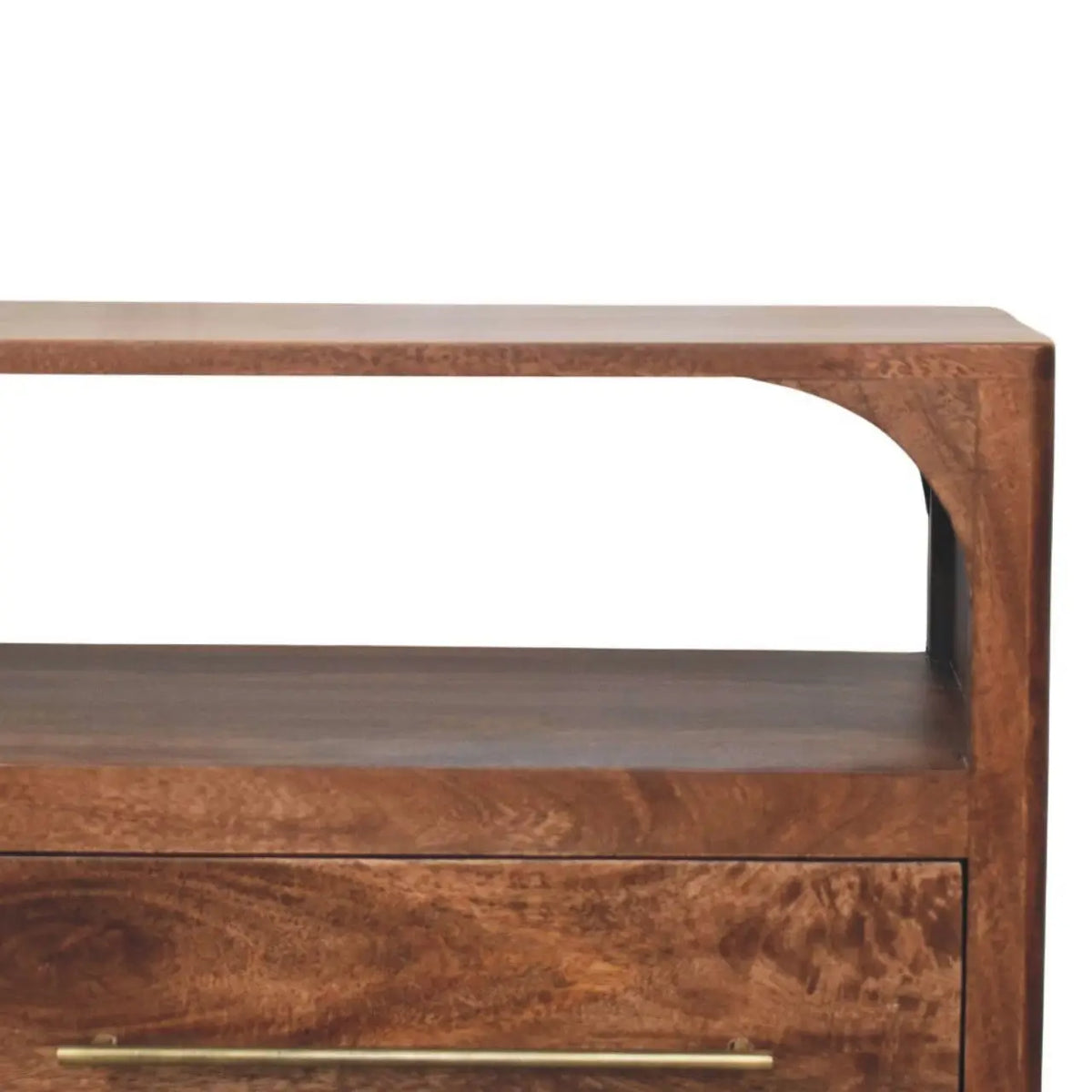 Arc-Line TV Stand Media Console Solid Mango Wood Roasted Almond Curved