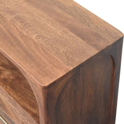 Arc-Line TV Stand Media Console Solid Mango Wood Roasted Almond Curved