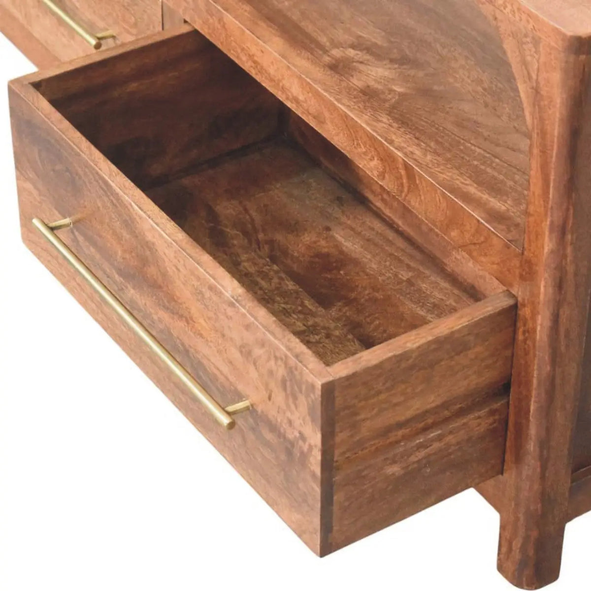 Arc-Line TV Stand Media Console Solid Mango Wood Roasted Almond Curved