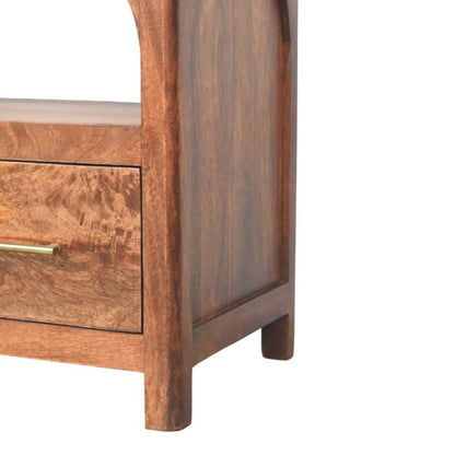 Arc-Line TV Stand Media Console Solid Mango Wood Roasted Almond Curved