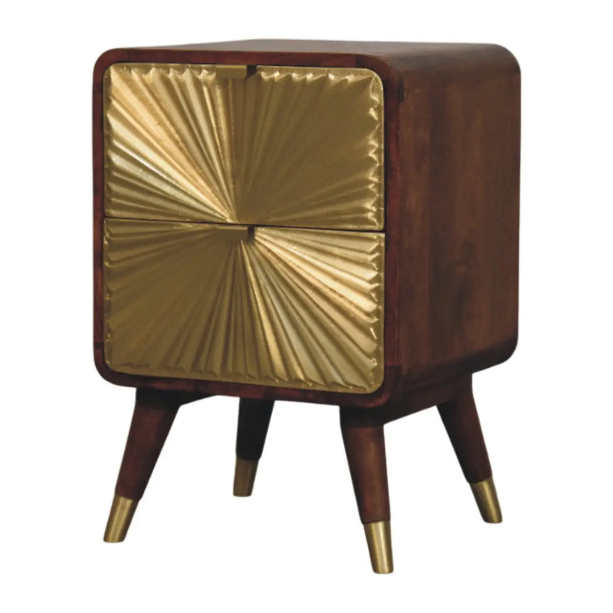 Avora Brass Embossed 2 Drawer Chestnut Nightstand | Bedside Table