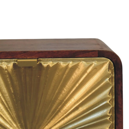 Avora Brass Embossed 2 Drawer Chestnut Nightstand | Bedside Table
