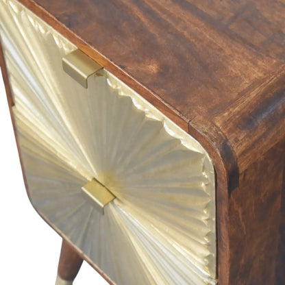 Avora Brass Embossed 2 Drawer Chestnut Nightstand | Bedside Table