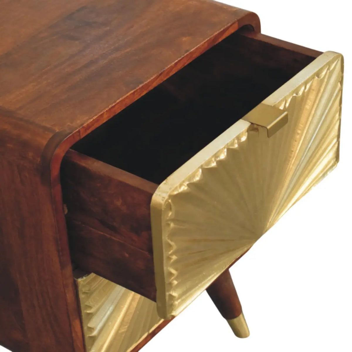 Avora Brass Embossed 2 Drawer Chestnut Nightstand | Bedside Table