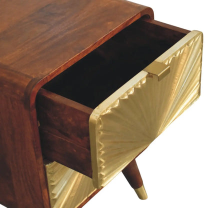 Avora Brass Embossed 2 Drawer Chestnut Nightstand | Bedside Table
