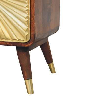 Avora Brass Embossed 2 Drawer Chestnut Nightstand | Bedside Table