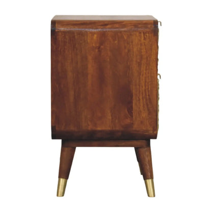 Avora Brass Embossed 2 Drawer Chestnut Nightstand | Bedside Table