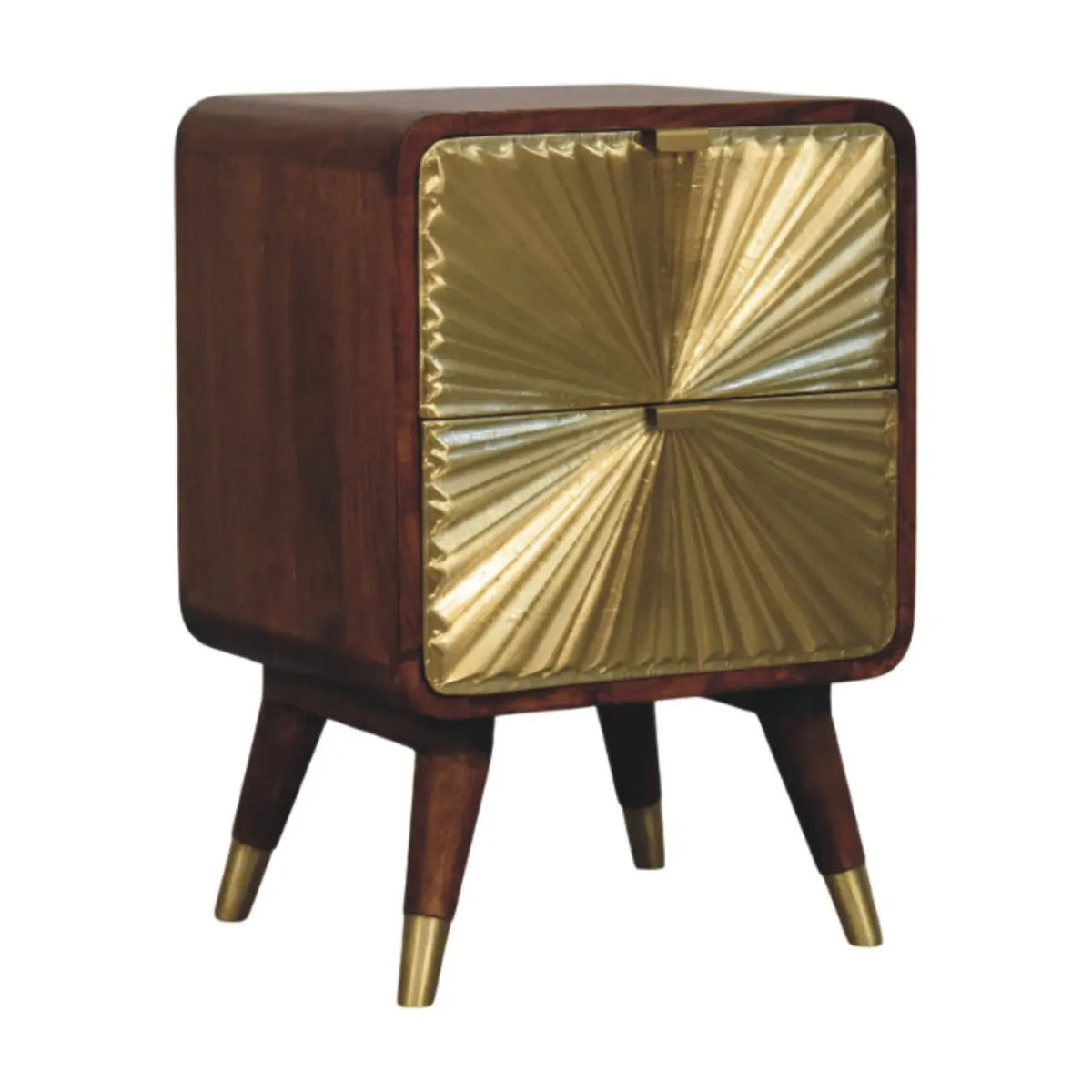 Avora Brass Embossed 2 Drawer Chestnut Nightstand | Bedside Table