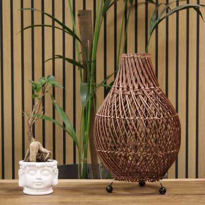 Handwoven Rattan Table Lamp – Dark Brown