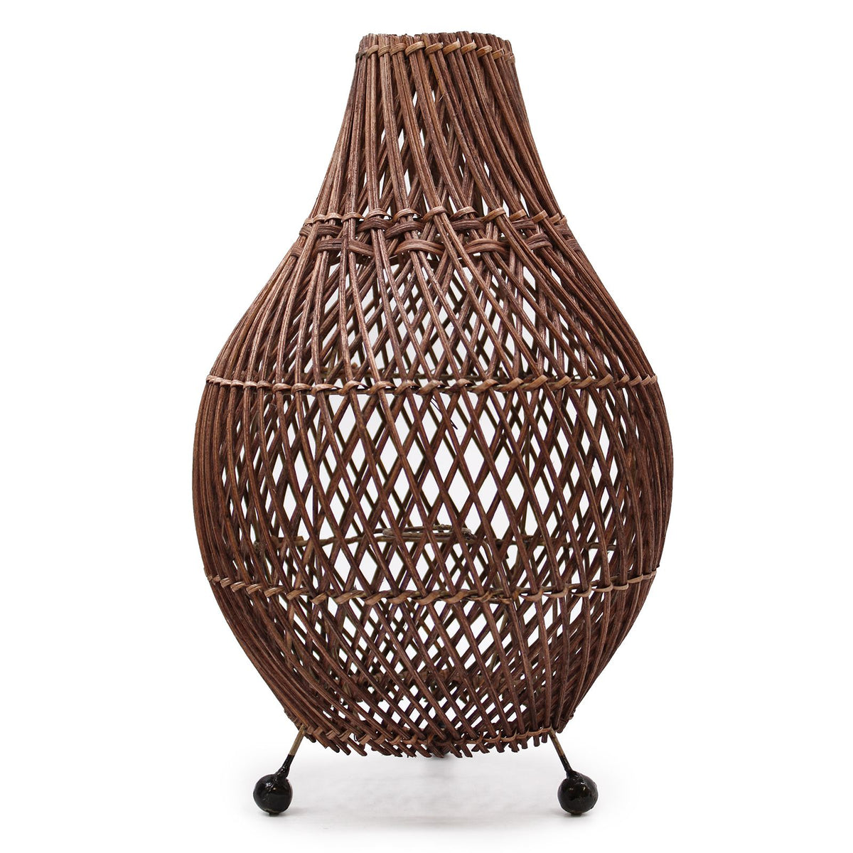 Handwoven Rattan Table Lamp – Dark Brown