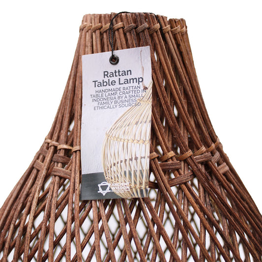 Handwoven Rattan Table Lamp – Dark Brown