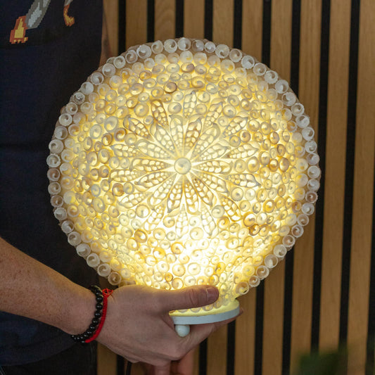 Boho Seashell Table Lamp – Cut Art Shell Large Round