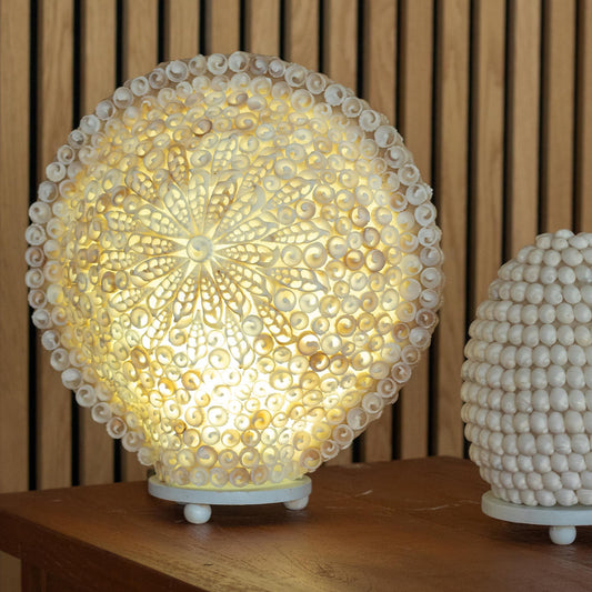Boho Seashell Table Lamp – Cut Art Shell Large Round