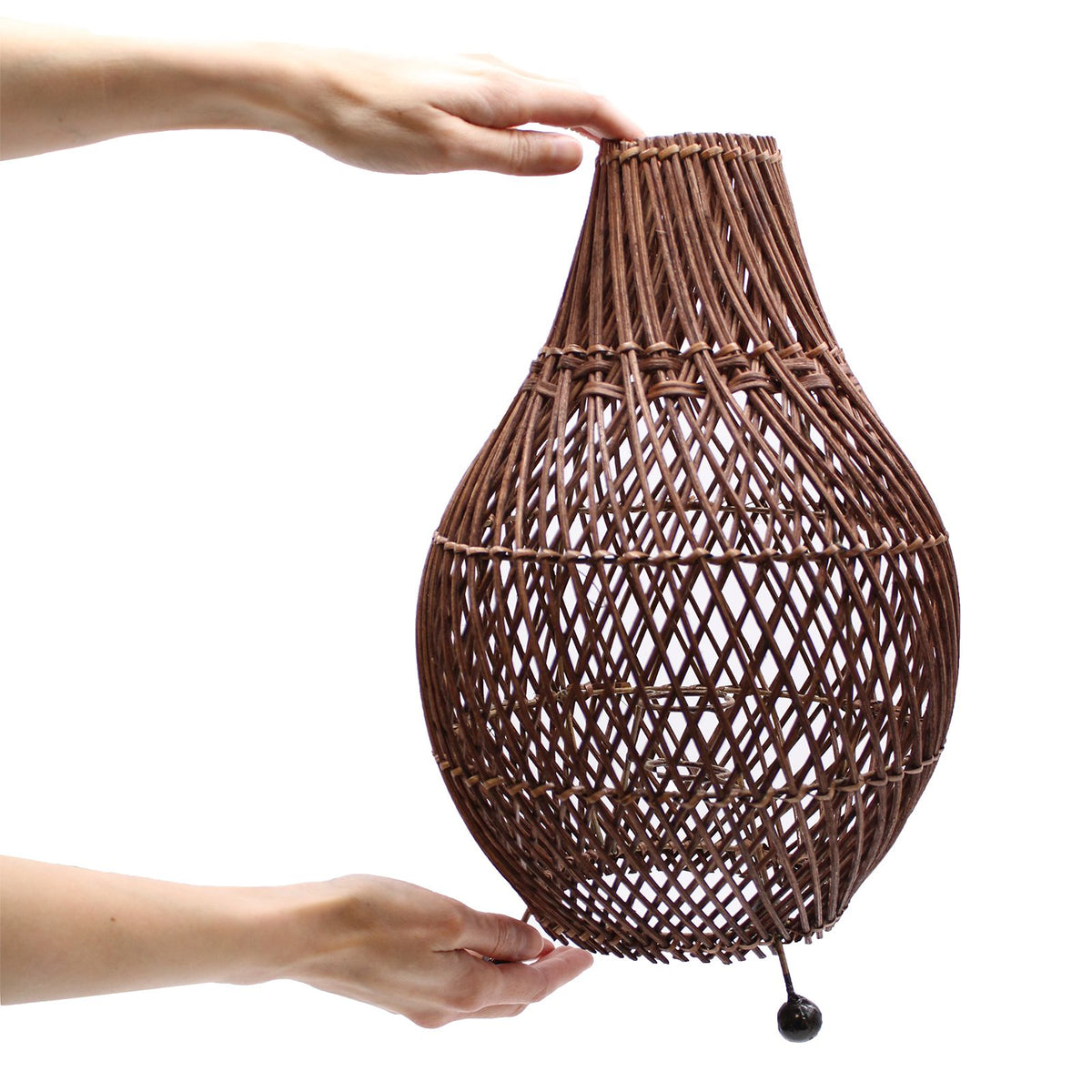 Handwoven Rattan Table Lamp – Dark Brown