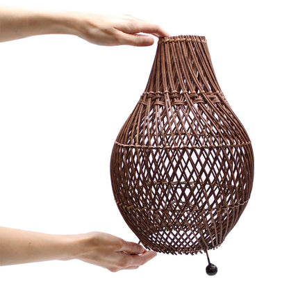Handwoven Rattan Table Lamp – Dark Brown