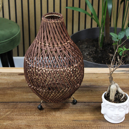 Handwoven Rattan Table Lamp – Dark Brown