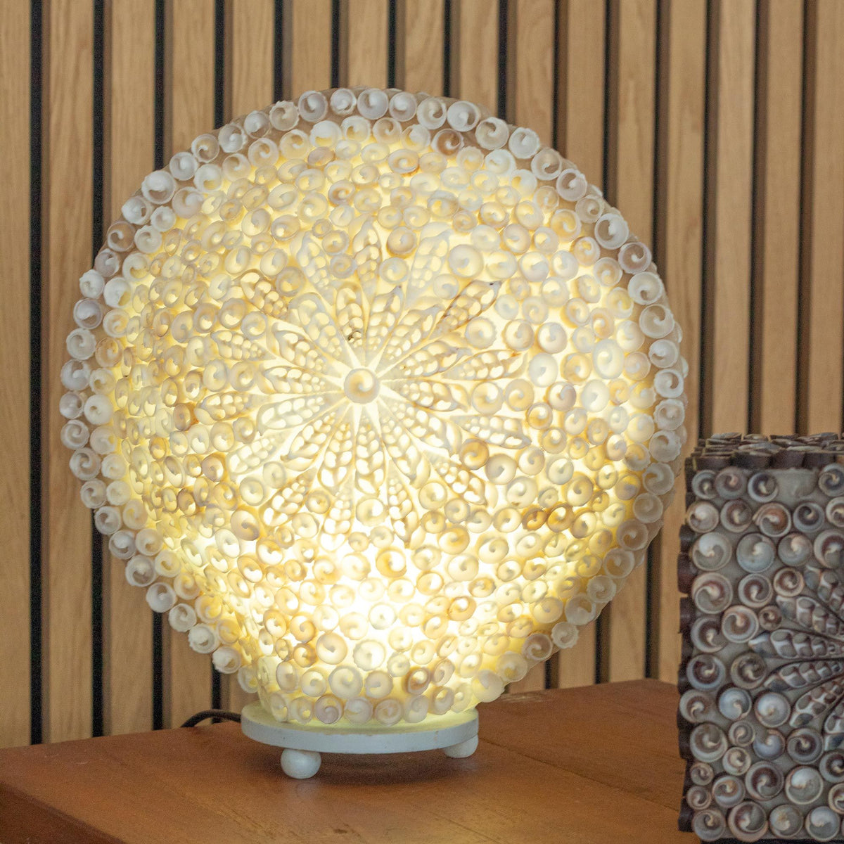 Boho Seashell Table Lamp – Cut Art Shell Large Round