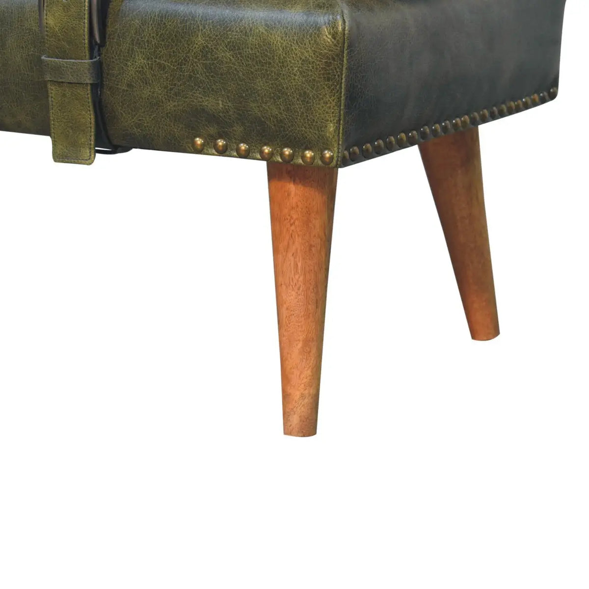 BouclÃ© Buffalo Hide Olive Green Leather Bench