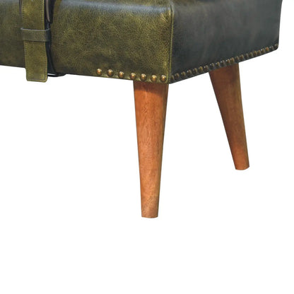 BouclÃ© Buffalo Hide Olive Green Leather Bench