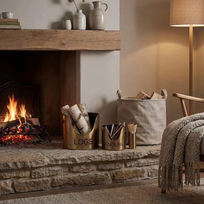 Bronze Finish Logs And Kindling Buckets & Matchstick Holder