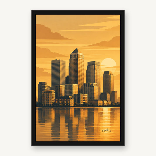 London Canary Wharf Skyline framed wall art by Livvat, black frame