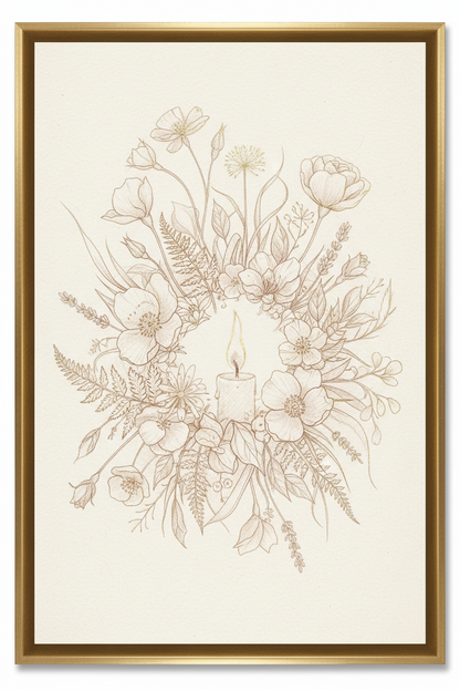 Candle Flame Botanicals pencil sketch framed wall art print