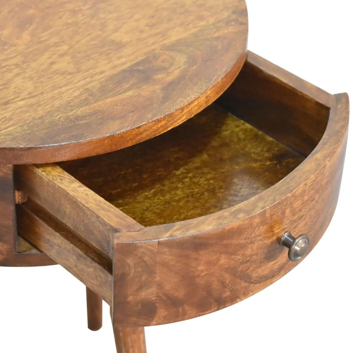 Chestnut Semi Circle Bedside Table Nightstand Solid Mango Wood Bedroom