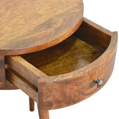 Chestnut Semi Circle Bedside Table Nightstand Solid Mango Wood Bedroom