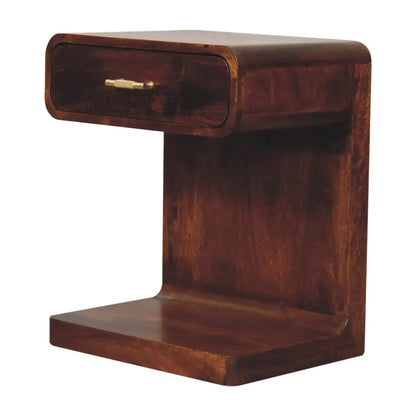 Chestnut T-Bar Rounded Bedside Table | Nightstand