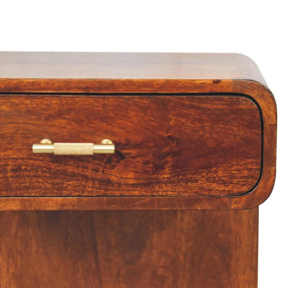 Chestnut T-Bar Rounded Bedside Table | Nightstand