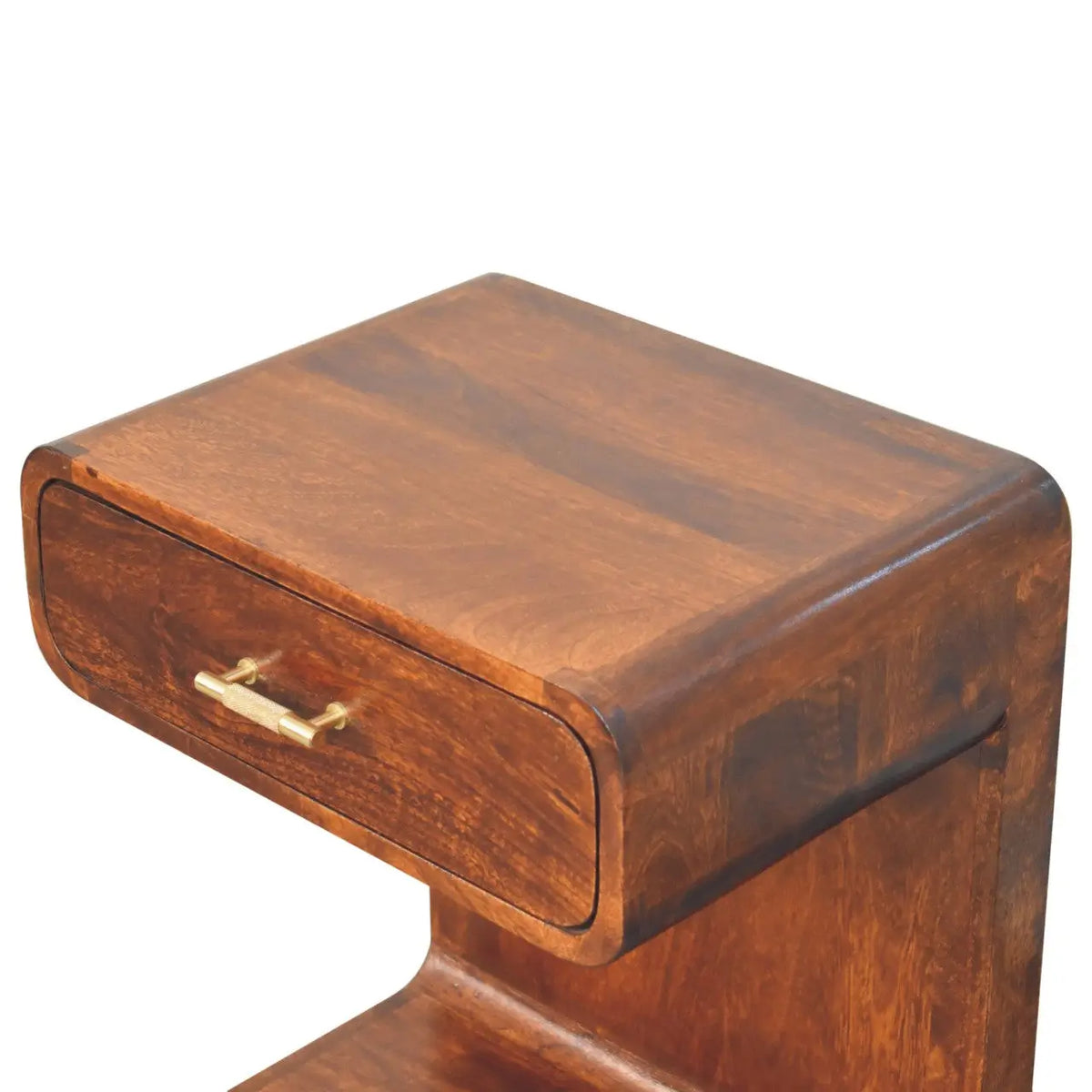 Chestnut T-Bar Rounded Bedside Table | Nightstand