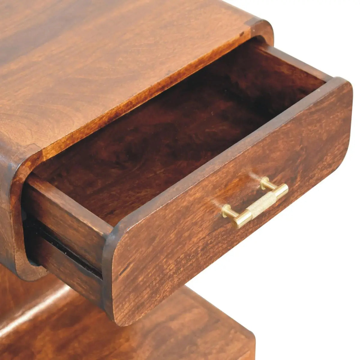 Chestnut T-Bar Rounded Bedside Table | Nightstand