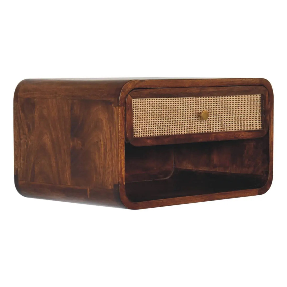 Chestnut Wall Mounted Open Woven Bedside Table | Nightstand