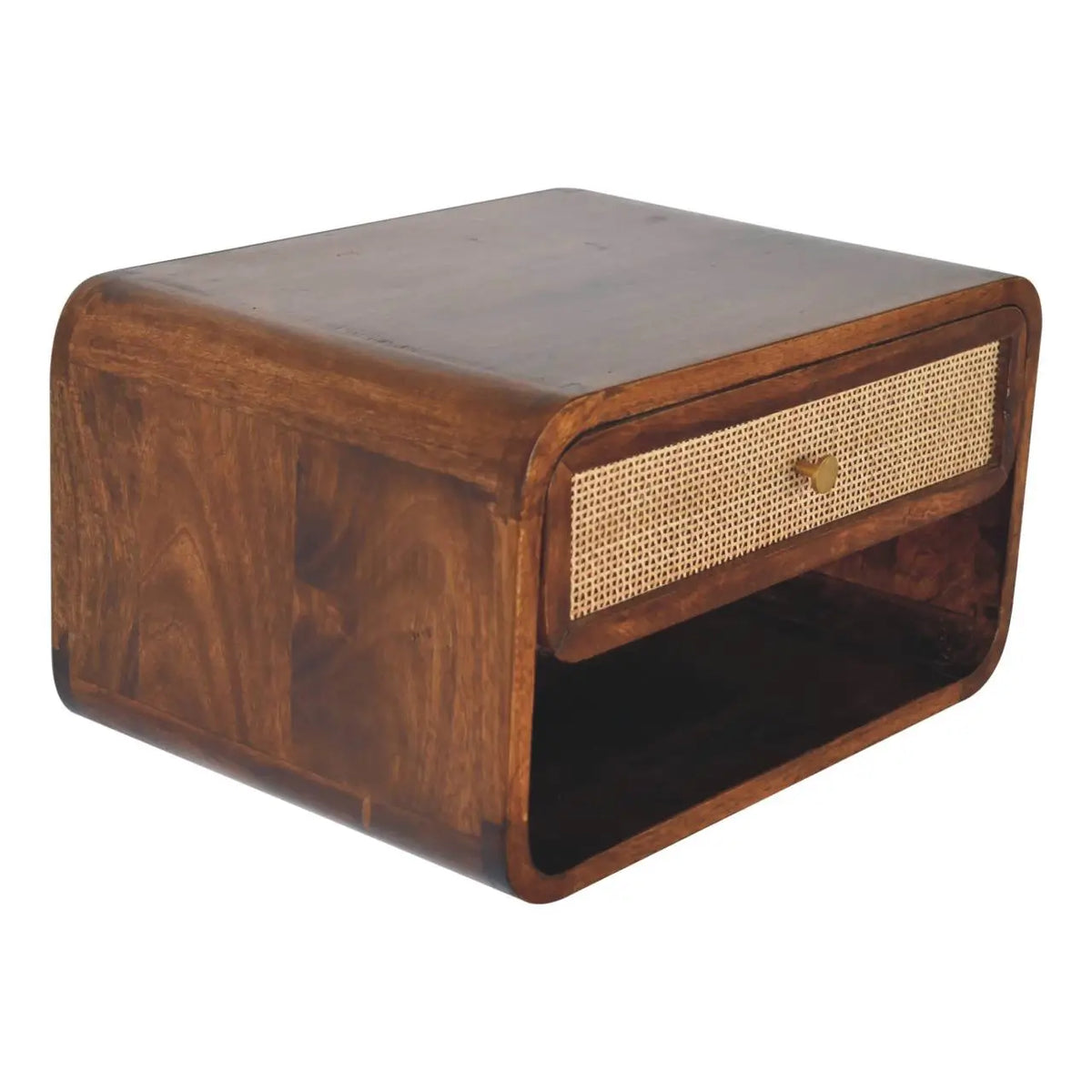Chestnut Wall Mounted Open Woven Bedside Table | Nightstand