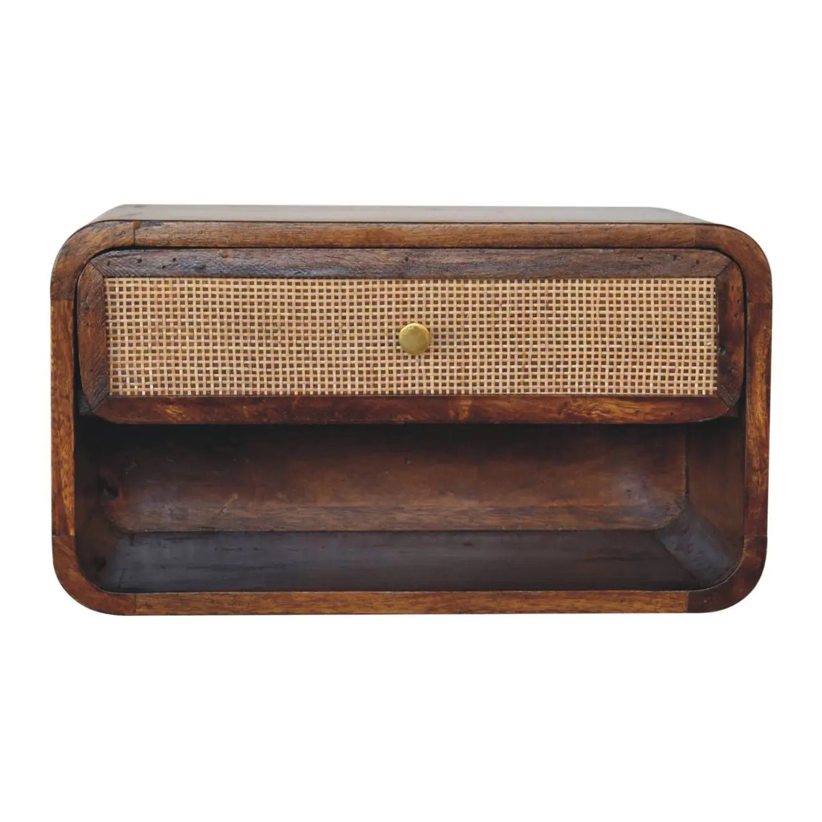 Chestnut Wall Mounted Open Woven Bedside Table | Nightstand
