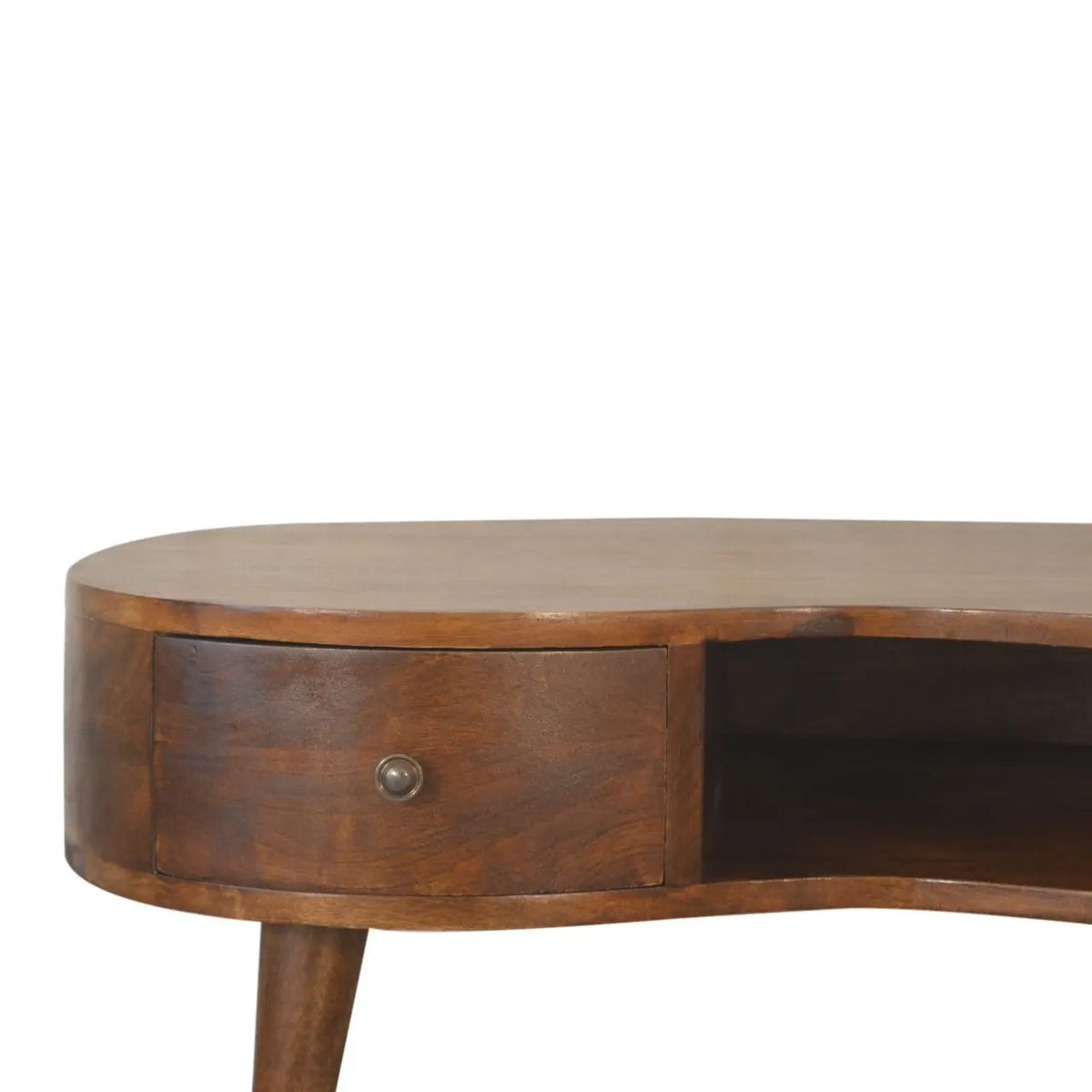 Chestnut Wave Coffee Table Solid Mango Wood Drawer Open Shelf Nordic