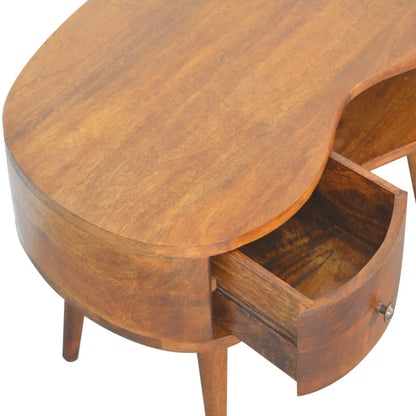 Chestnut Wave Coffee Table Solid Mango Wood Drawer Open Shelf Nordic