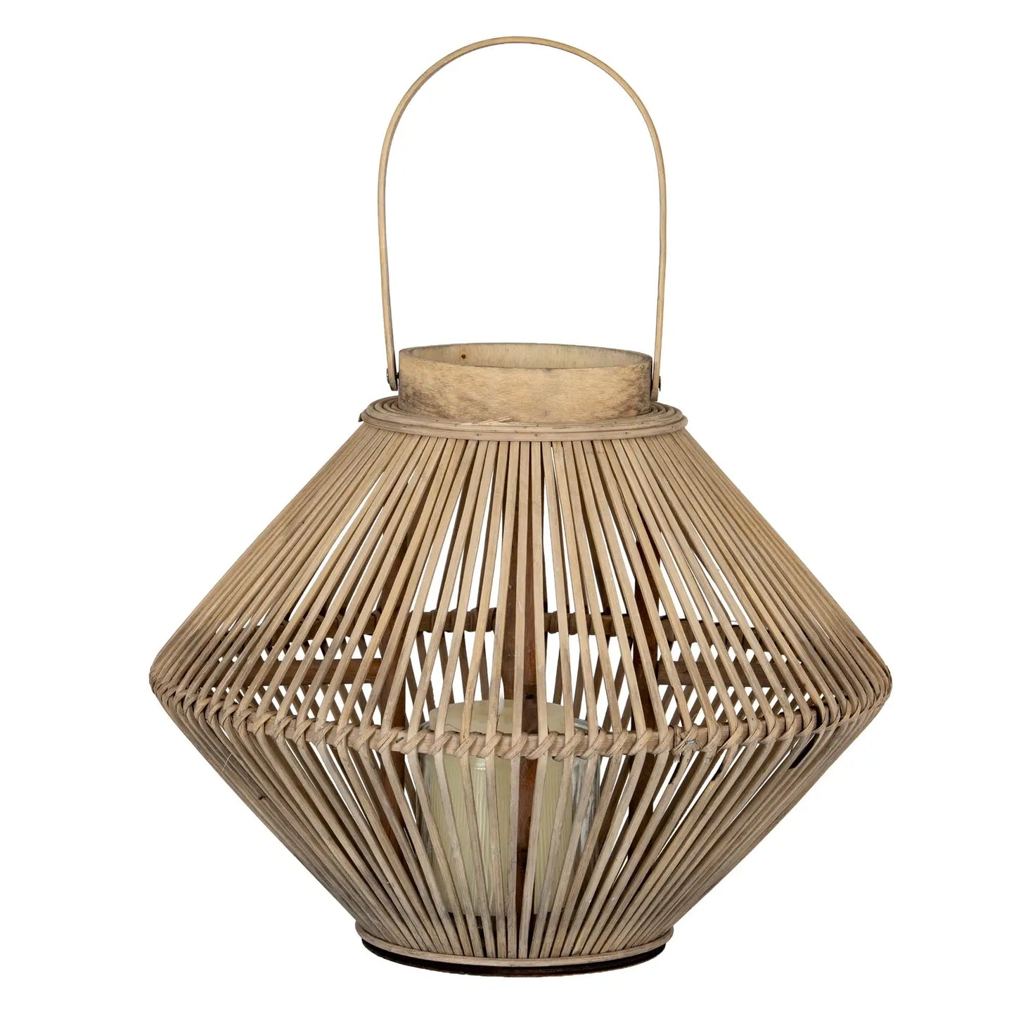 Cone Wicker Lantern With Glass Holder