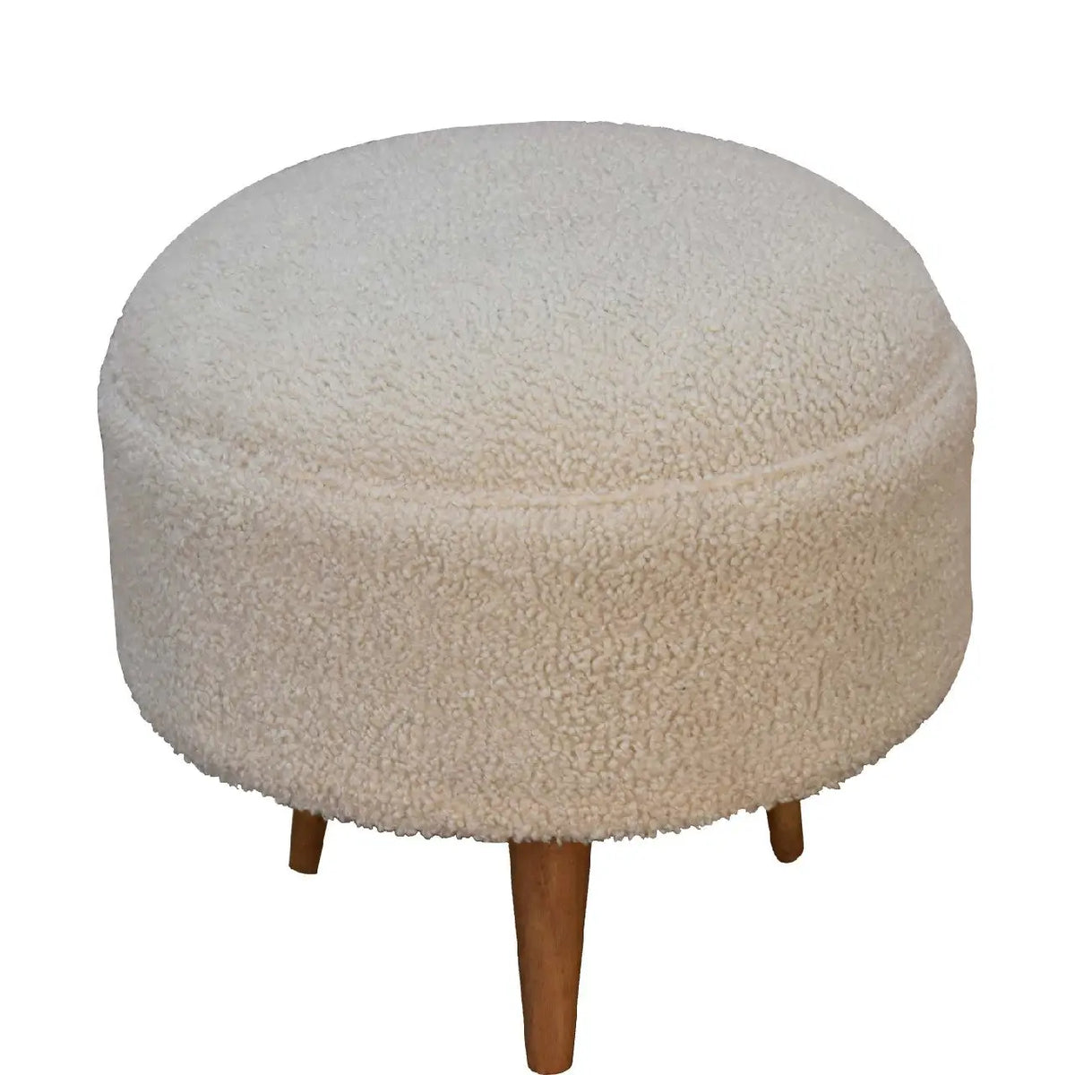 Cream Boucle Rounded Footstool | Ottoman