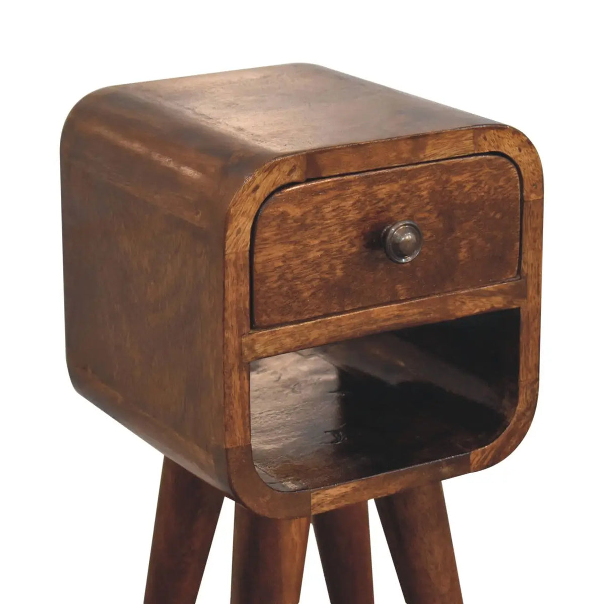 Extra Mini Chestnut Curve Lower Bedside Table Nightstand Solid Mango Wood