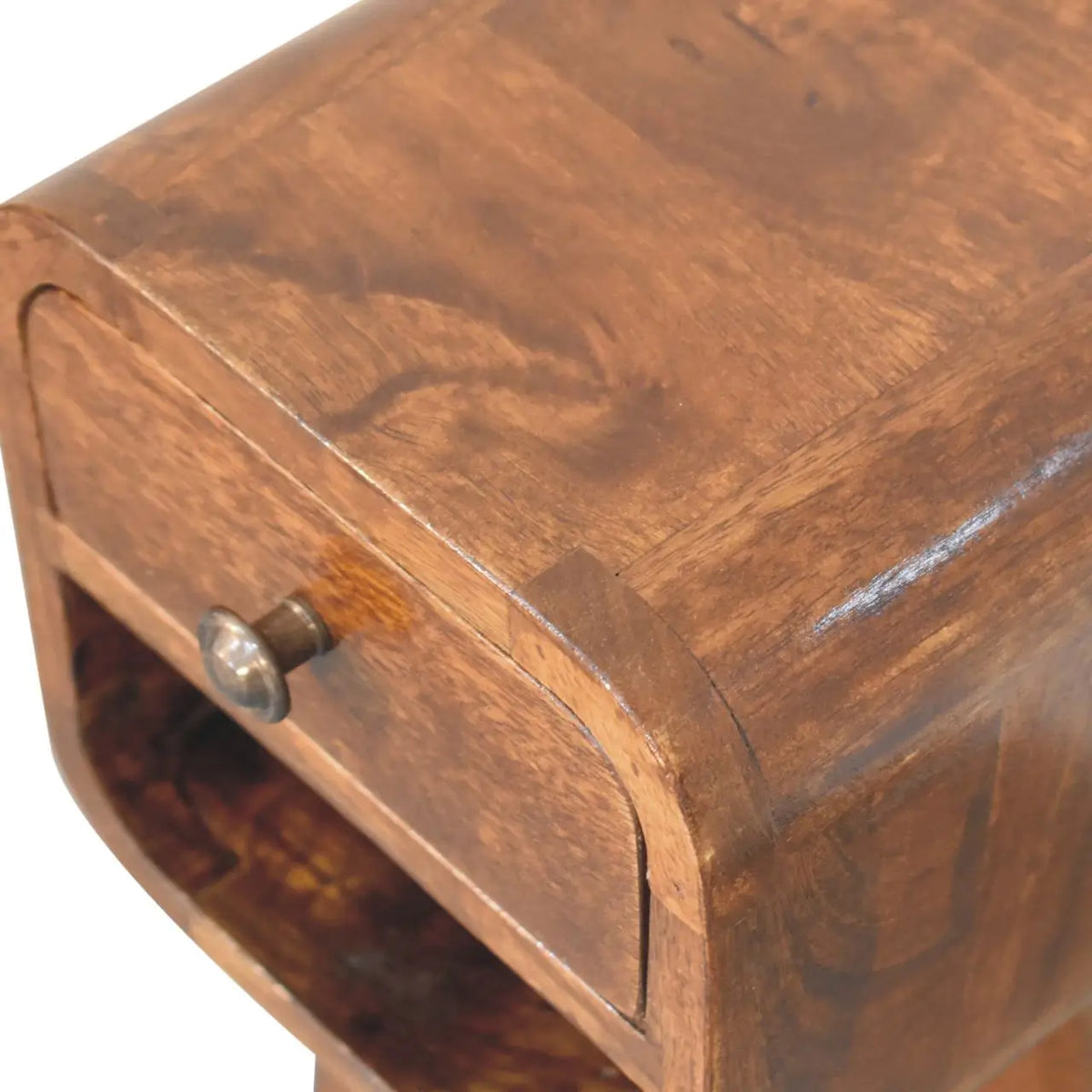 Extra Mini Chestnut Curve Lower Bedside Table Nightstand Solid Mango Wood